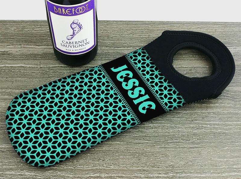 Wine Bottle Tote w/ Black Handle - Floral Pattern (Color Options) - CUSTOMIZABLE - Image 2