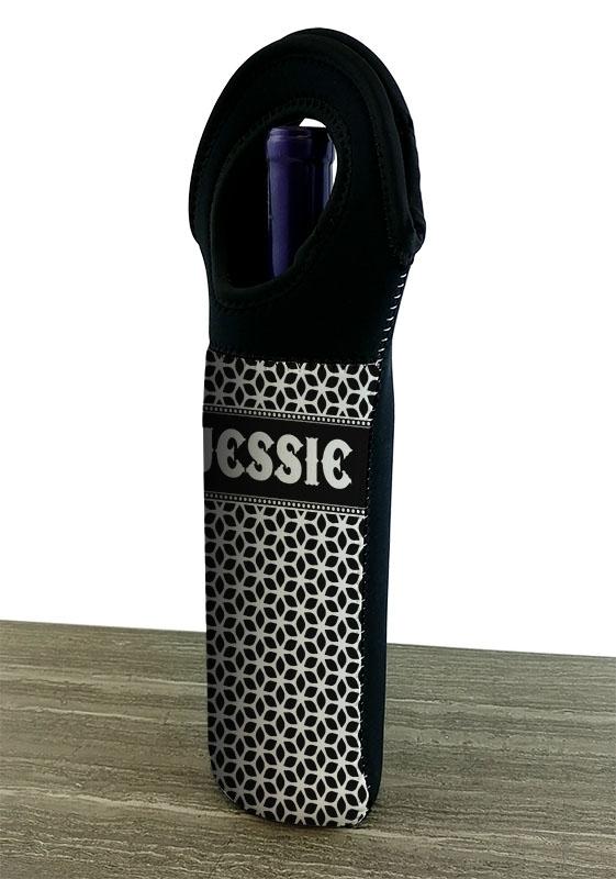 Wine Bottle Tote w/ Black Handle - Floral Pattern (Color Options) - CUSTOMIZABLE - Image 3