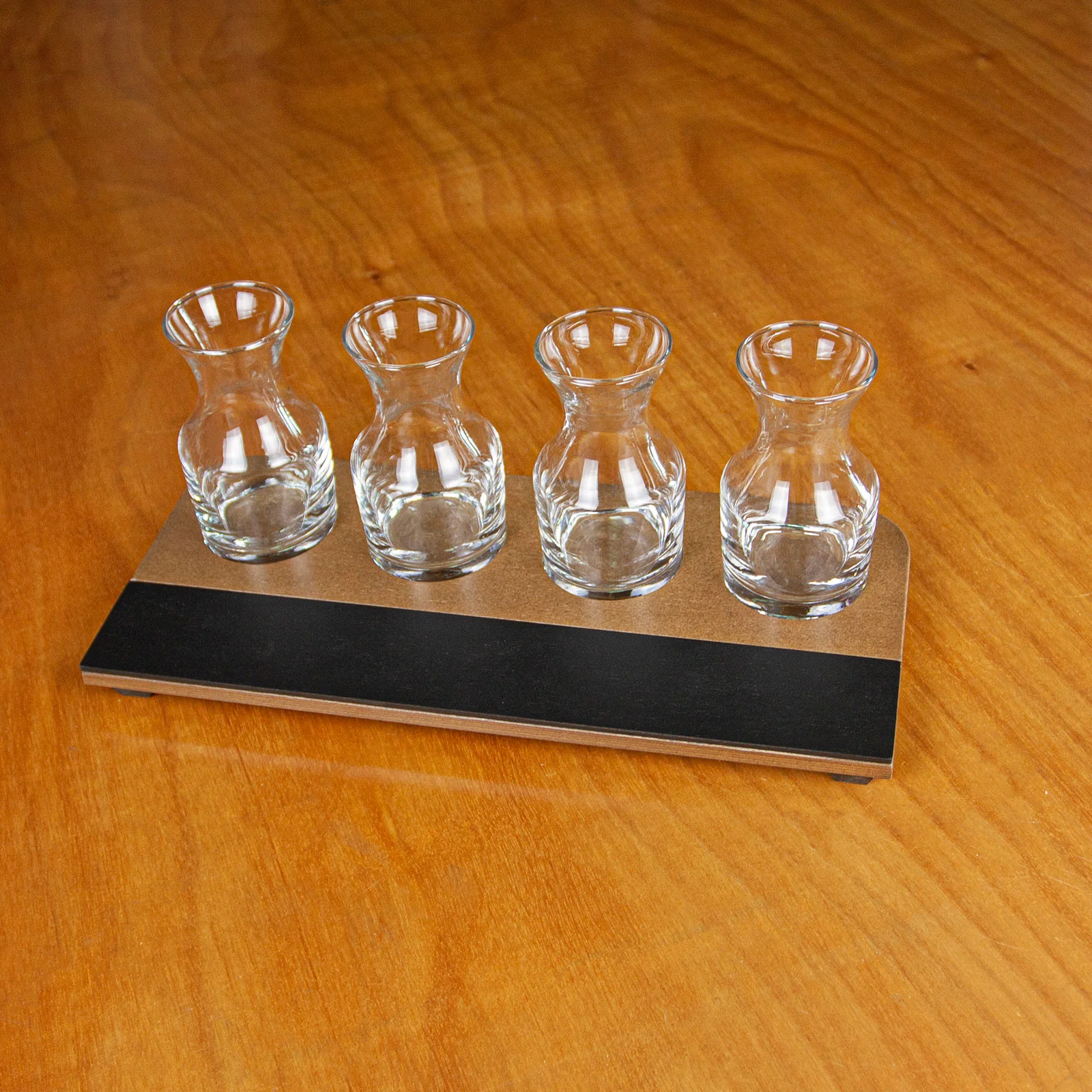 Wine Flight with Walnut Finish and Chalk Strip - Includes 7.5oz. Carafe Glasses - Image 4