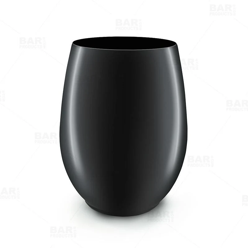 Stemless Wine Glass - Plastic - Black - 12 Oz - Pack of 6
