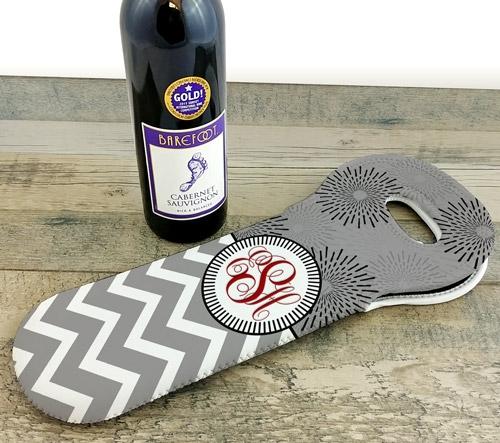 Wine Tote - Monogram Design - Gray Sunburst // Chevron - CUSTOMIZABLE - Image 3
