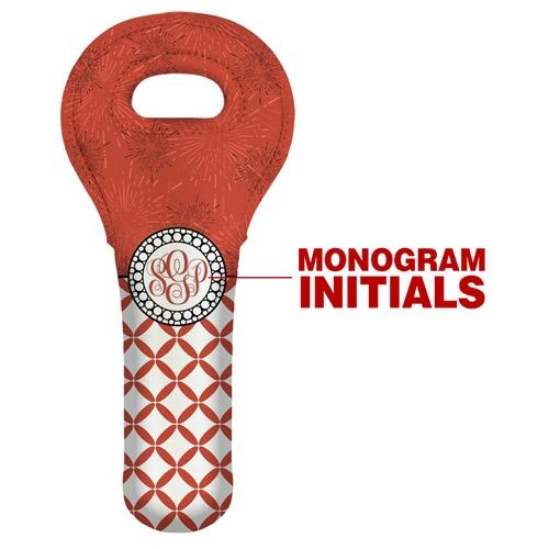 Wine Tote - Monogram Design - Red Sunburst // Lattice Pattern - CUSTOMIZABLE - Image 2