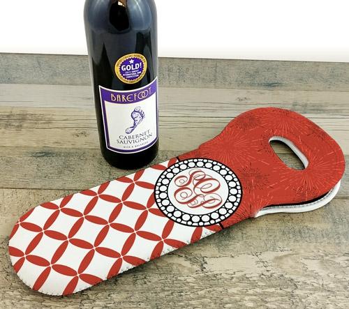 Wine Tote - Monogram Design - Red Sunburst // Lattice Pattern - CUSTOMIZABLE - Image 3
