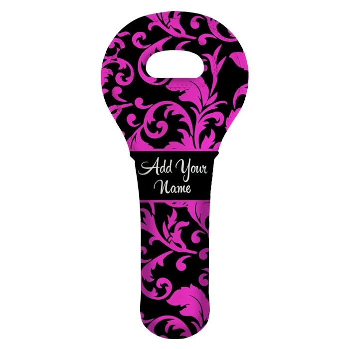 Wine Totes - Floral Pattern - ADD YOUR NAME - Image 2