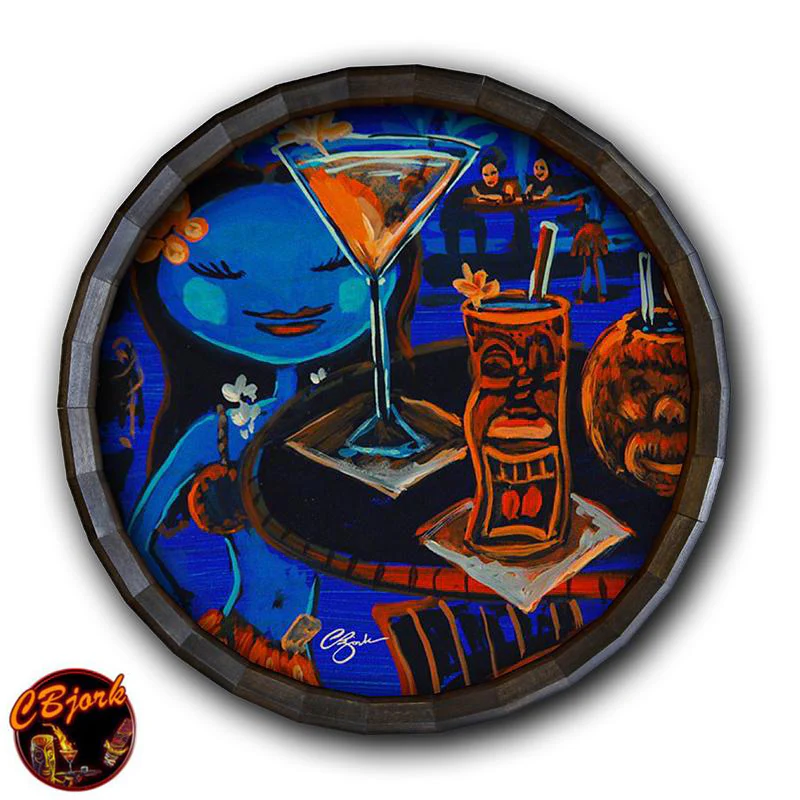 Wood Barrel Top Sign/Clock - Blue Hula