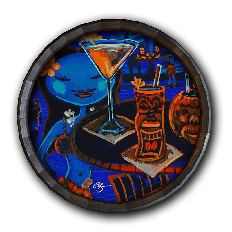 Wood Barrel Top Sign/Clock - Blue Hula - Image 2
