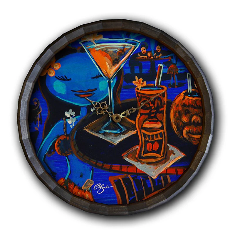 Wood Barrel Top Sign/Clock - Blue Hula - Image 3