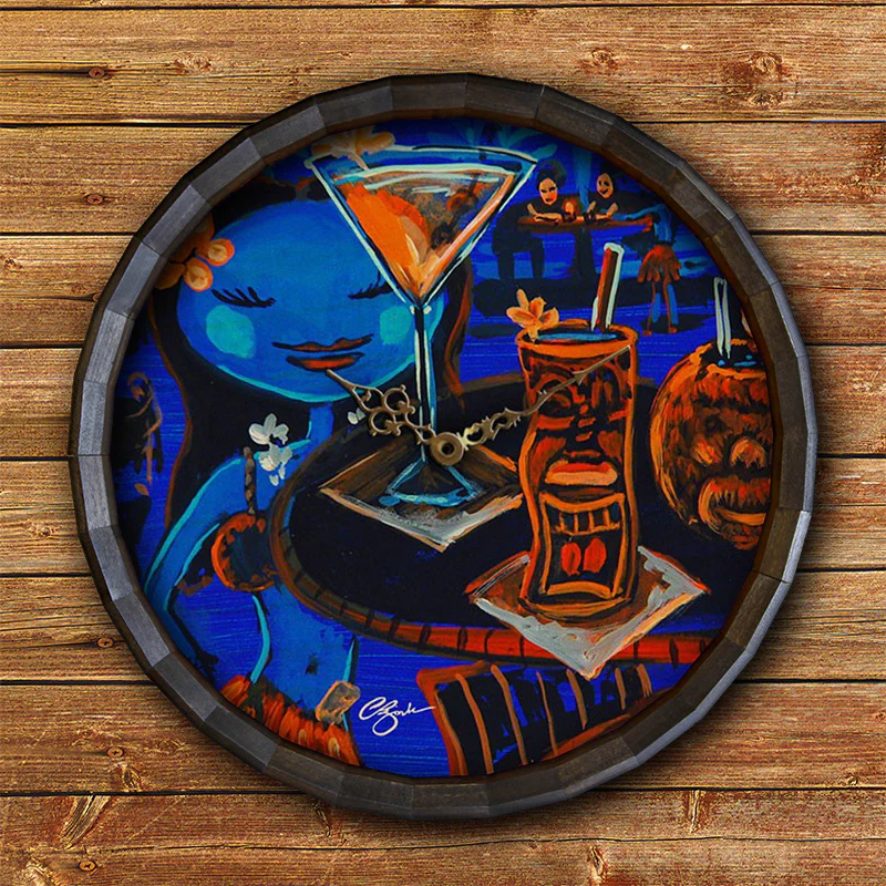 Wood Barrel Top Sign/Clock - Blue Hula - Image 4