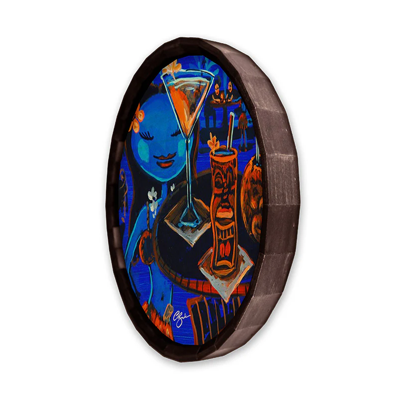 Wood Barrel Top Sign/Clock - Blue Hula - Image 5