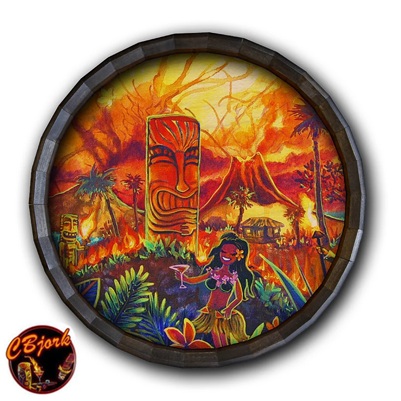 Wood Barrel Top Sign/Clock - Lucky Tiki