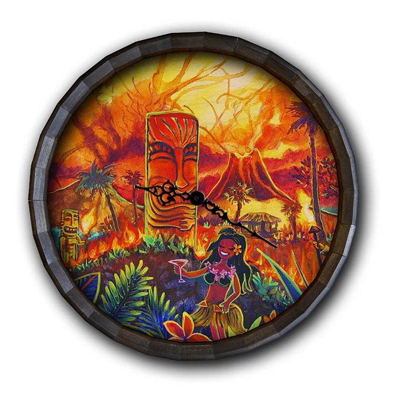 Wood Barrel Top Sign/Clock - Lucky Tiki - Image 2