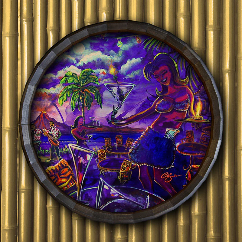 Wood Barrel Top Sign/Clock -Tiki Drink - Image 2