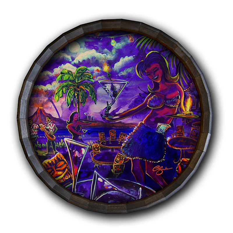 Wood Barrel Top Sign/Clock -Tiki Drink - Image 3