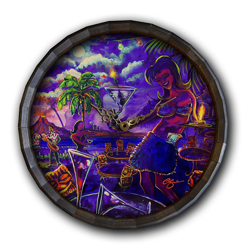 Wood Barrel Top Sign/Clock -Tiki Drink - Image 4