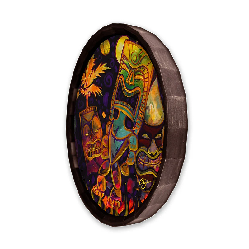 Wood Barrel Top Sign/Clock - Tiki Fire Night - Image 2