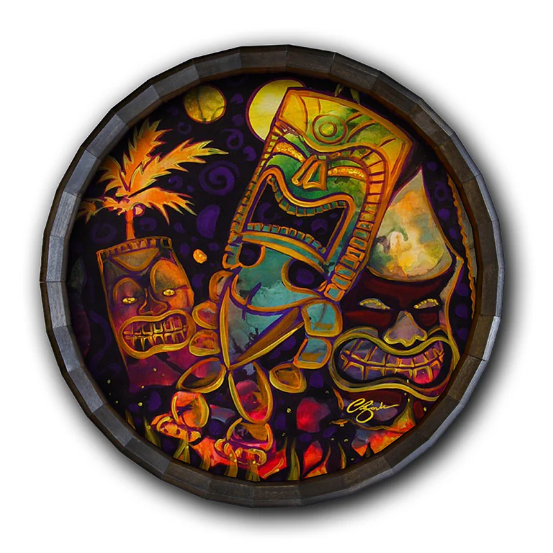 Wood Barrel Top Sign/Clock - Tiki Fire Night - Image 4