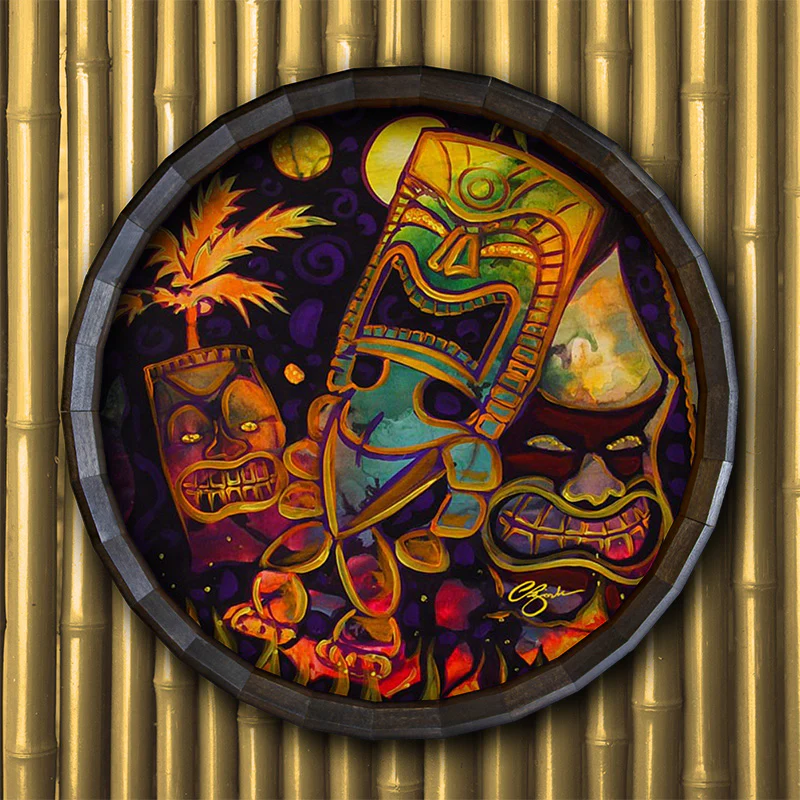 Wood Barrel Top Sign/Clock - Tiki Fire Night - Image 5