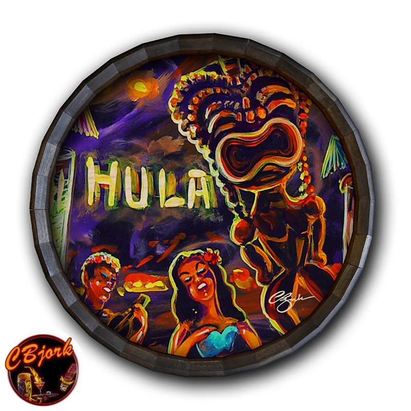 Wood Barrel Top Sign/Clock - Vintage Hula Bar