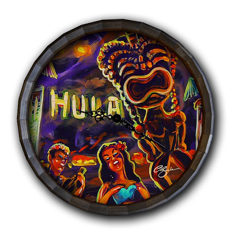 Wood Barrel Top Sign/Clock - Vintage Hula Bar - Image 2