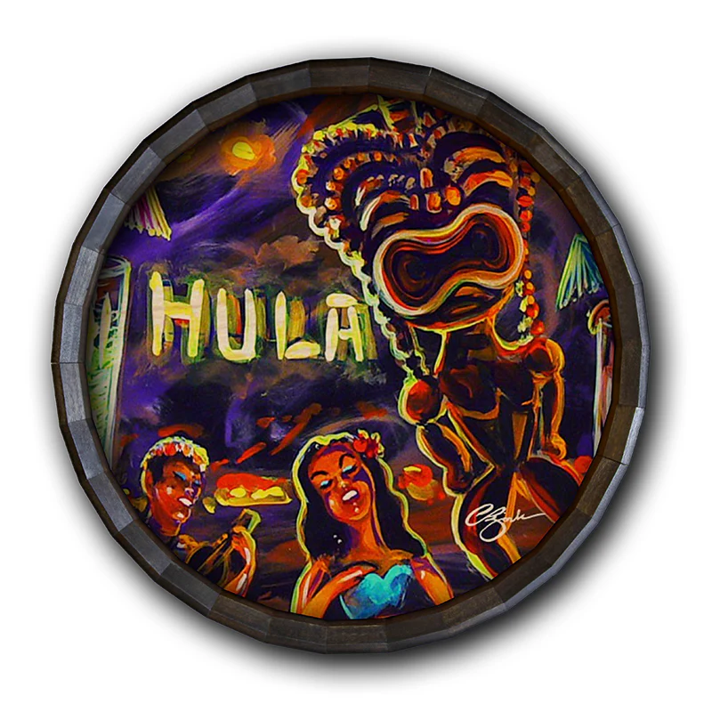 Wood Barrel Top Sign/Clock - Vintage Hula Bar - Image 3