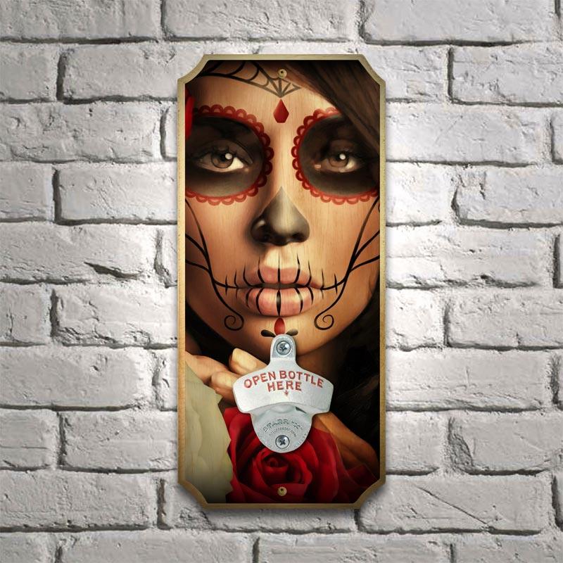 Wood Plaque Wall Mounted Bottle Opener - Raquel - Image 2