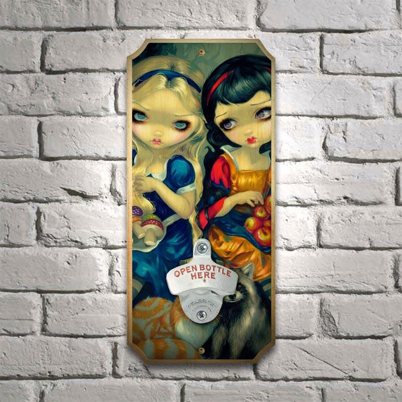 Wood Plaque Wall Mounted Bottle Opener - Alice - Image 2