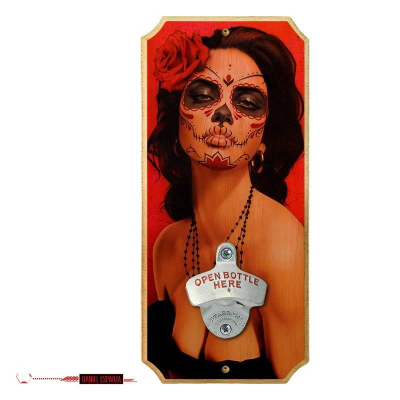 Wood Plaque Wall Mounted Bottle Opener - Isabella