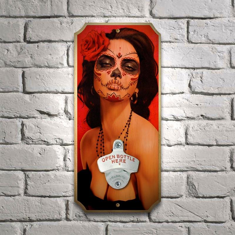 Wood Plaque Wall Mounted Bottle Opener - Isabella - Image 2