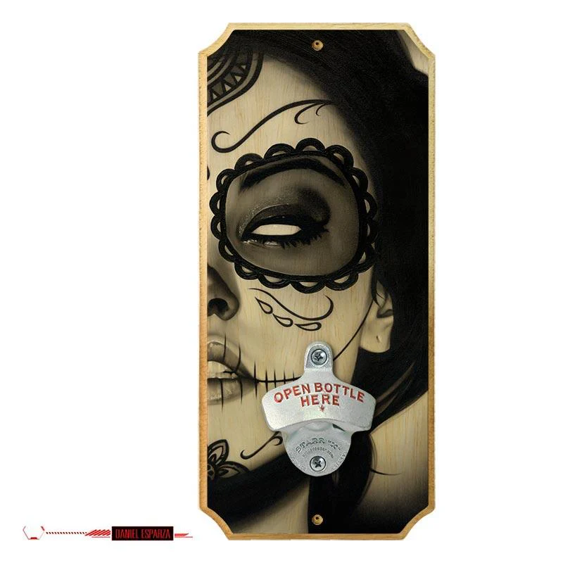 Wood Plaque Wall Mounted Bottle Opener - Sophia