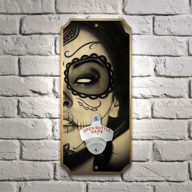 Wood Plaque Wall Mounted Bottle Opener - Sophia - Image 2