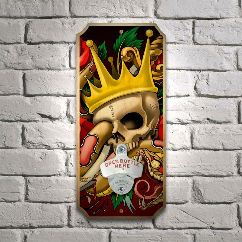 Wood Plaque Wall Mounted Bottle Opener - The King Tattoo - Image 2