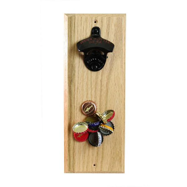 Wood Wall Plaque Bottle Opener with Magnetic Cap Catcher