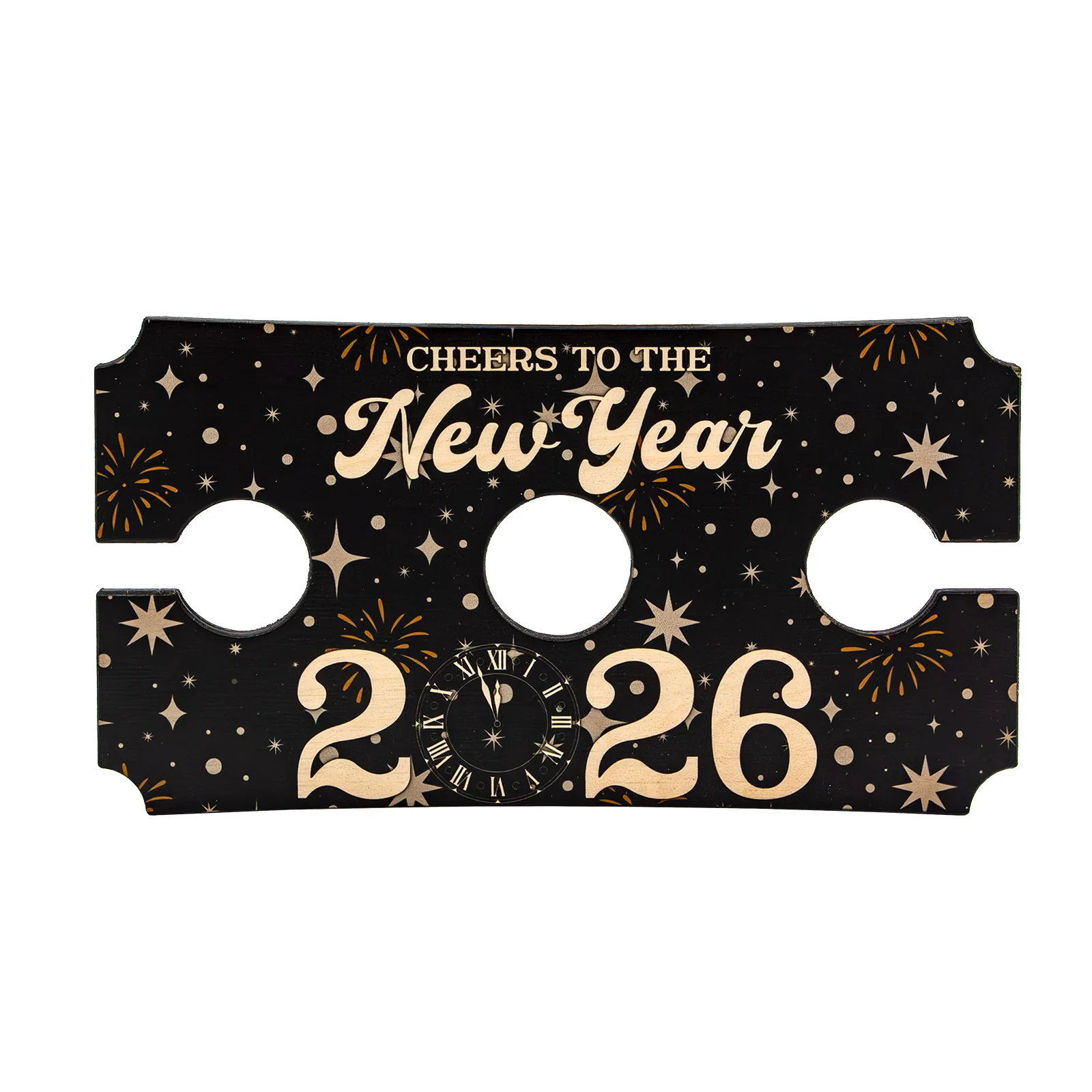 Wood Wine Glass Caddy - Cheers To The New Year, 2026