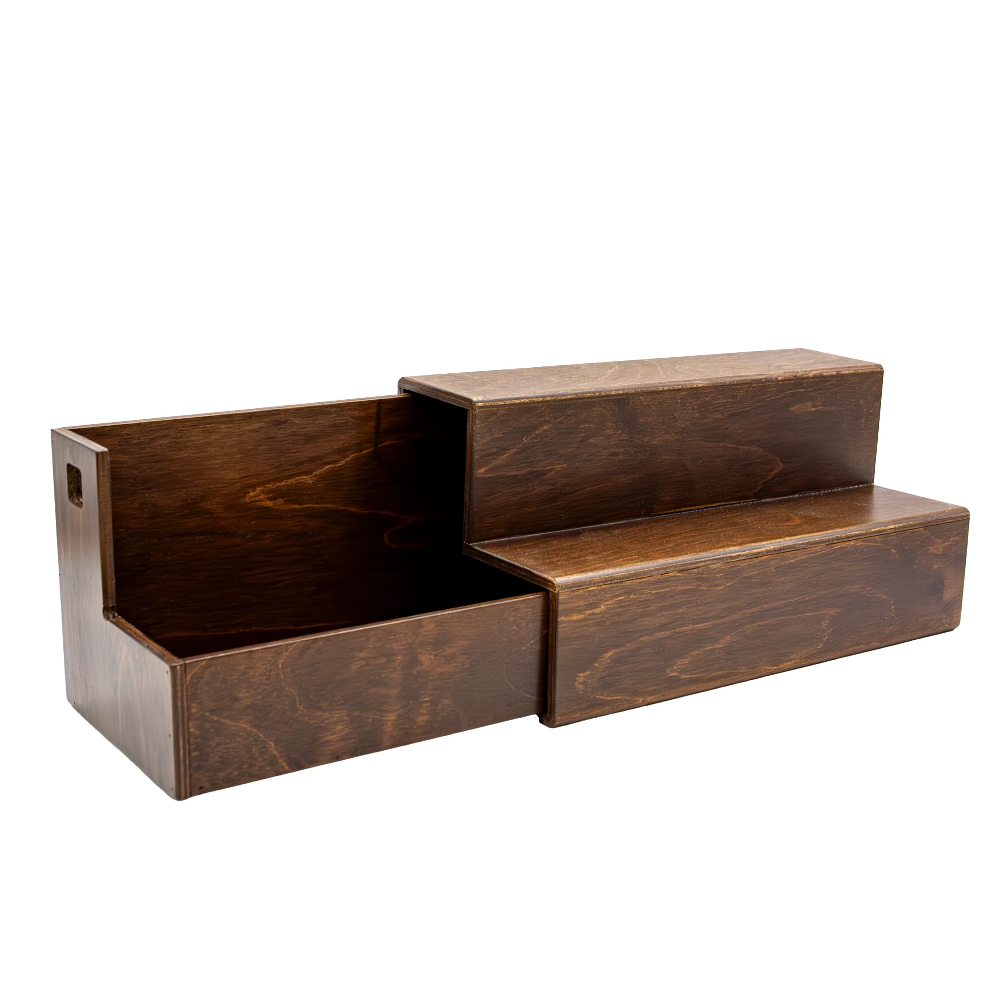 Wooden 2 Tier Shelf with Pull Out Storage for Space Saving - Dark Walnut Stain - 12 and 16 Inch - Handcrafted in the USA - Image 4
