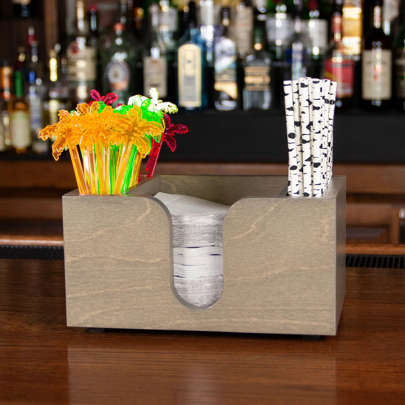 Wooden Bar Napkin & Straw Caddy - Earl Grey - Image 2