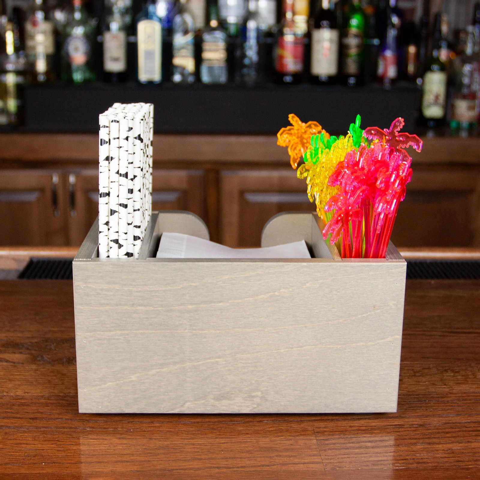 Wooden Bar Napkin & Straw Caddy - Earl Grey - Image 3