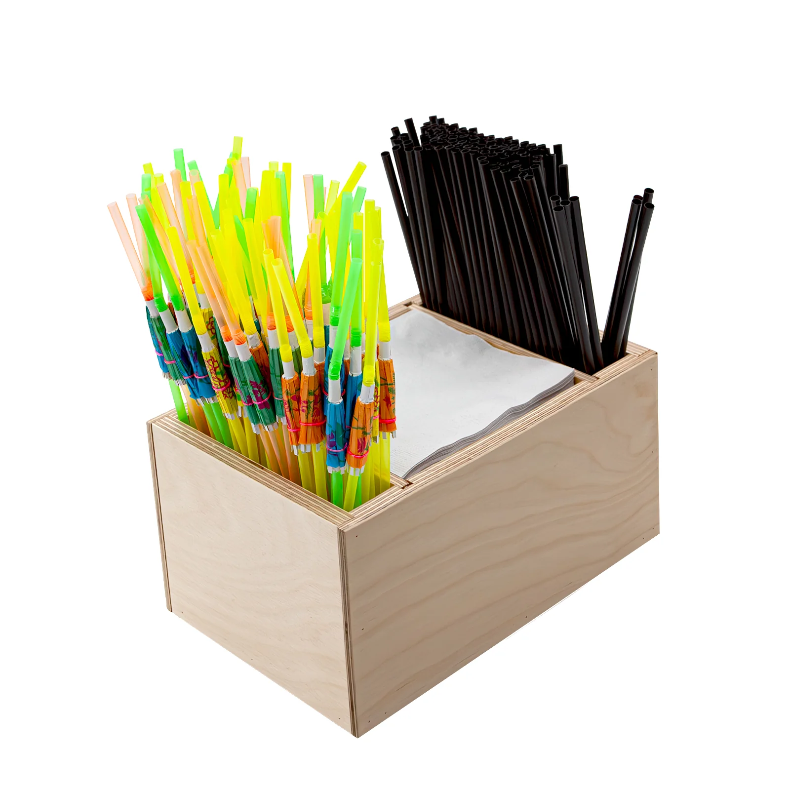 Wooden Bar Napkin & Straw Caddy - Natural Wood - Image 3