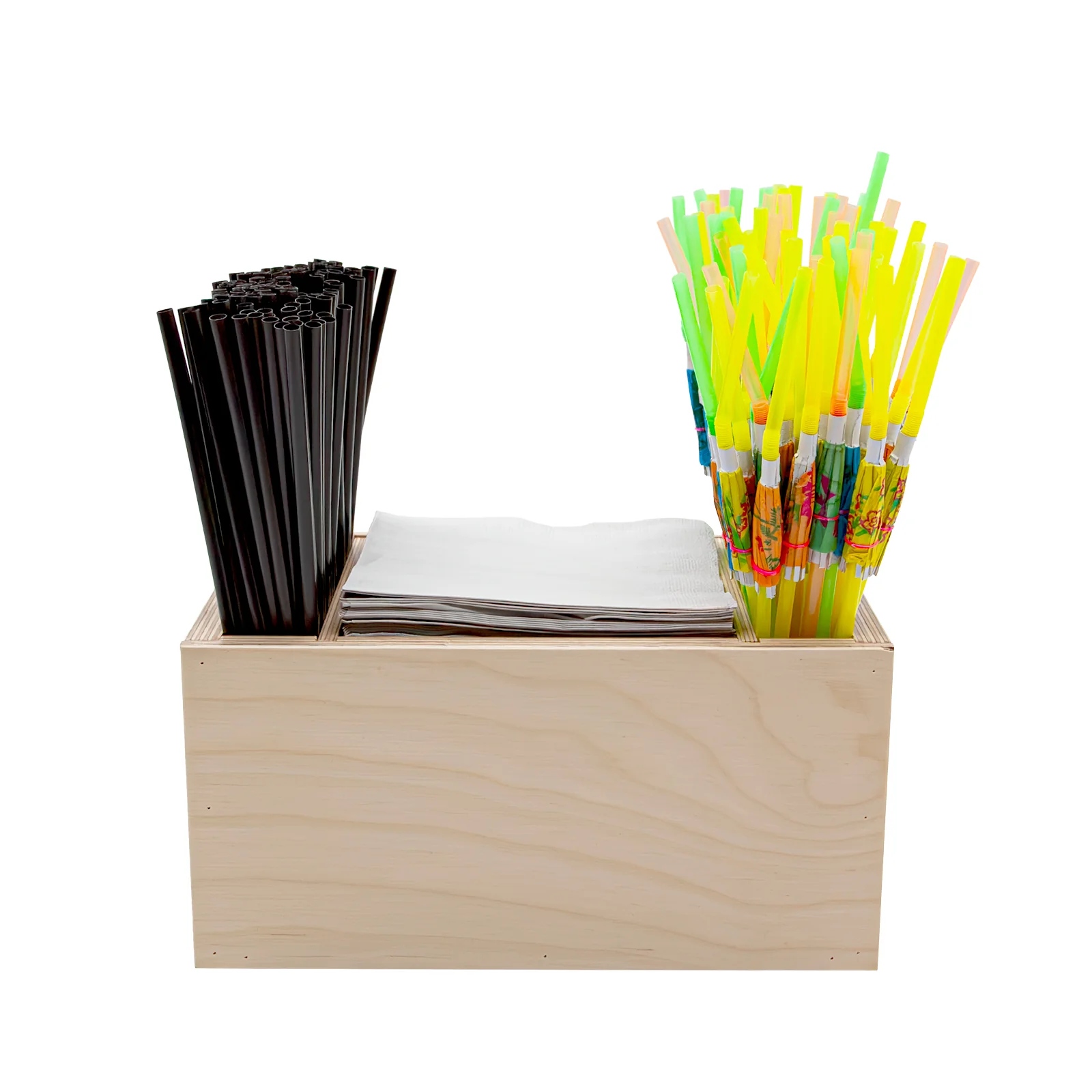 Wooden Bar Napkin & Straw Caddy - Natural Wood - Image 4