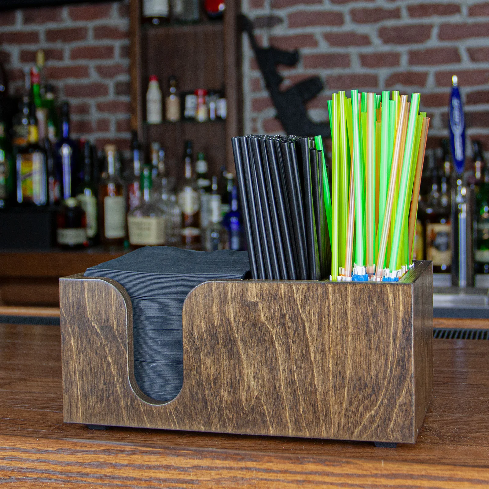Wooden Bar Top Napkin Caddy - Dark Stain Finish - Image 2