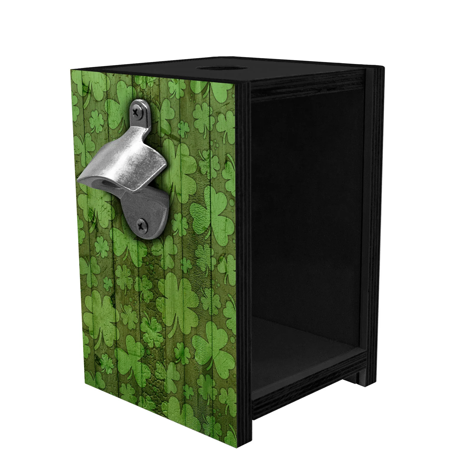 Wooden Bottle Cap Holder Box with Metal Bottle Opener - Black Stain - Custom Irish Pub Design - Image 3