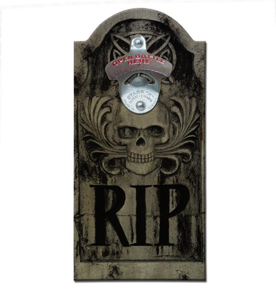 Wooden Bottle Opener with Magnetic Cap Catcher - Gravestone