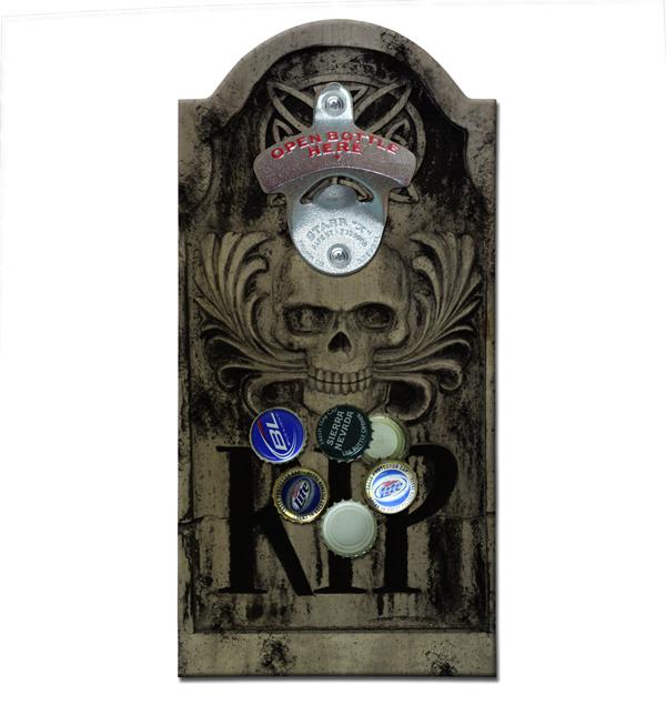 Wooden Bottle Opener with Magnetic Cap Catcher - Gravestone - Image 2