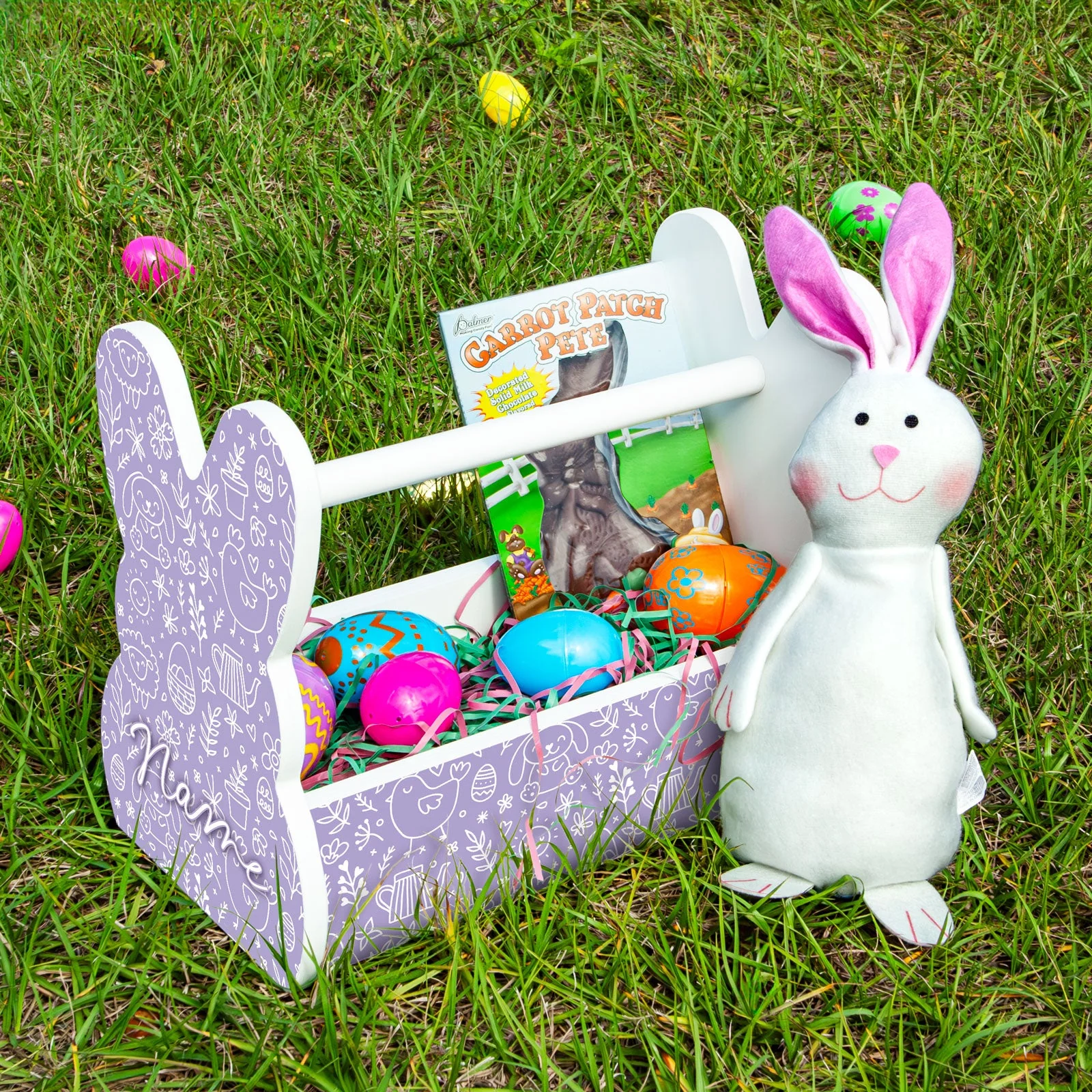 Wooden Bunny Basket - Customizable Easter Pattern - Multiple Color Options Available - Image 2