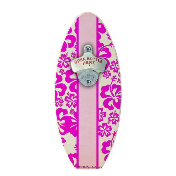 Wooden Surfboard Wall Bottle Opener - Hawaiian Flowers - Image 3