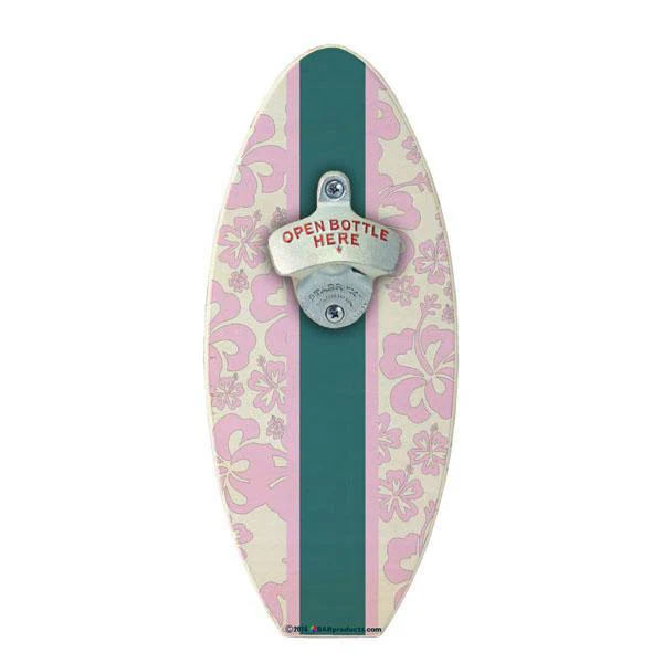Wooden Surfboard Wall Bottle Opener - Hawaiian Flowers - Image 4