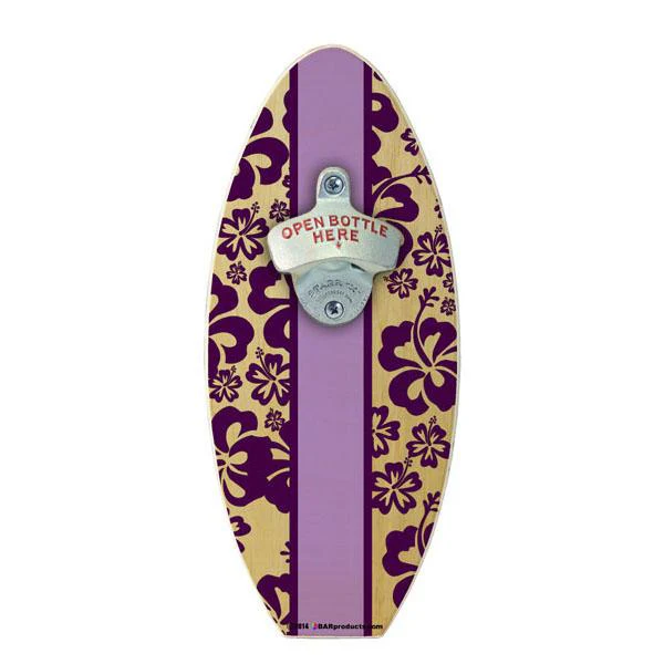 Wooden Surfboard Wall Bottle Opener - Hawaiian Flowers - Image 5
