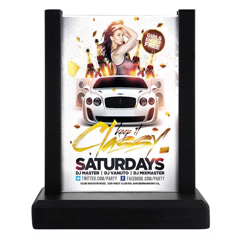 Wooden Table Stand for Flyers, Menus and Events – 6.75” x 4.5” Double Sided View - Black Frame - Image 2