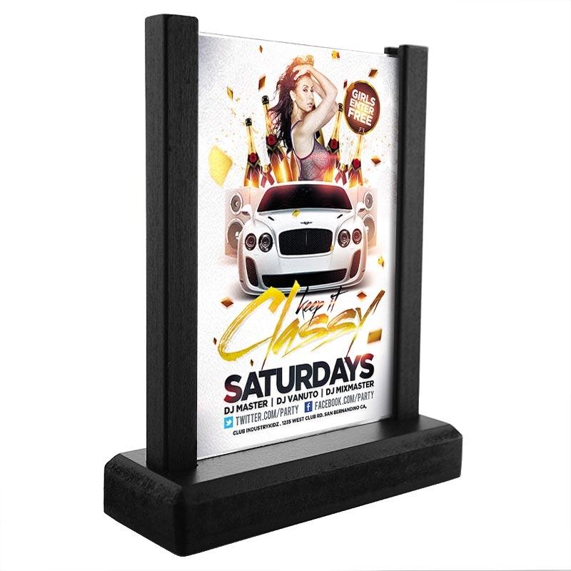 Wooden Table Stand for Flyers, Menus and Events – 6.75” x 4.5” Double Sided View - Black Frame - Image 4