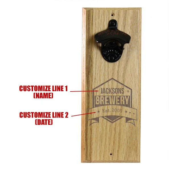 Wooden Wall Bottle Opener w/ Magnetic Cap Catcher - Engraved Brewery - Image 4