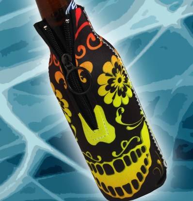 Zipper Style Bottle Cooler - Pretty Skull